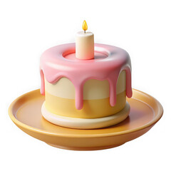 Cartoon birthday cake with candle isolated on transparent background