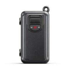 Black Remote Control Device with Textured Surface and Red Indicator Light, Isolated on White Background, Modern Electronic Gadget for Controlling Equipment and Systems, Technology and Innovation