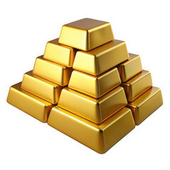 Gold bars pyramid stack isolated on transparent background