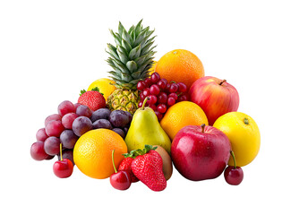 piles of fresh and varied fruits isolated on a transparent background