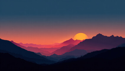 Stunning Sunset Over Majestic Mountain Ranges