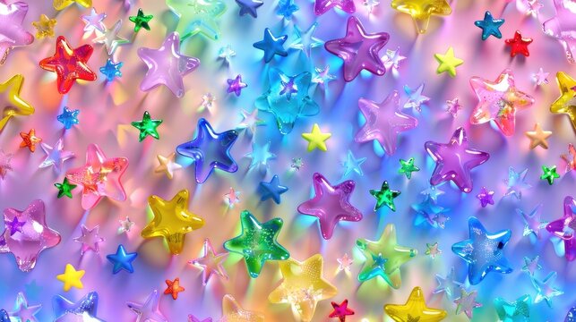 Repeating star pattern with various sizes, soft pastel tones for dreamy background or kids products
