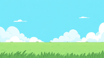 Fototapeta premium Bright blue sky with fluffy white clouds over a green grassy field