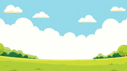 Fototapeta premium Bright and Clear Outdoor Landscape with Green Grass and White Clouds