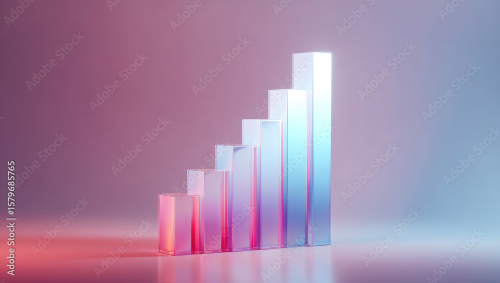 Fototapete 3d rendered bar chart with gradient colors showing ascending data trend
