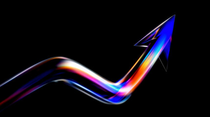 bar graph arrow pointing up business success concept, 3d iridescent