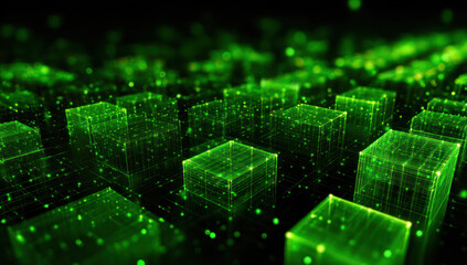 Abstract green cubic structures representing digital technology and data