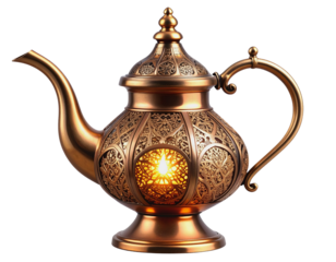 Middle Eastern Oil Lamp with Decorative Handle, isolated on transparent background