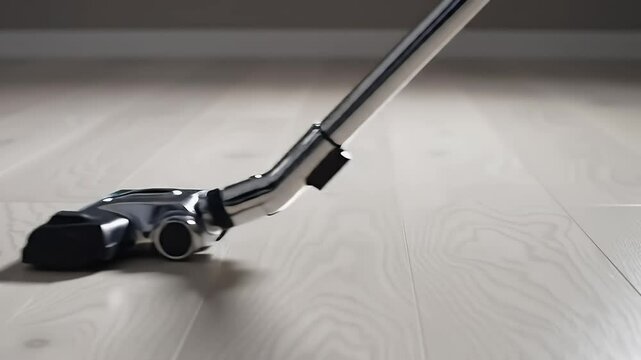 Vacuum Cleaner Head Cleaning Light Parquet Floor in a Home Interior with Polished Wood in Horizontal Shot