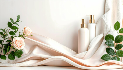 Peach Pink Fog Gradient with Rose Gold Bottles and Soft Towel