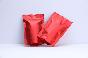 Zipper stand-up pouches on white background. Mockup for design