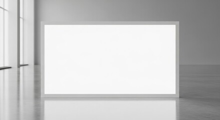 Blank illuminated sign in a modern, minimalist interior.