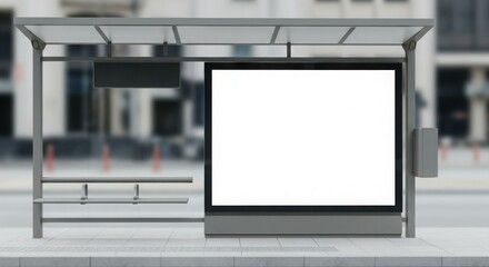 Fototapeta premium A modern bus shelter with a blank advertising screen, waiting for passengers.