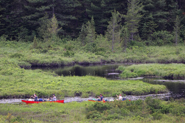 Sailing on canoes in Provincial Algonquin Park, Ontario, Canada