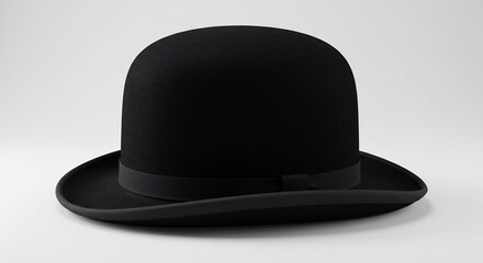 Smooth black bowler hat sits elegantly under soft studio lighting. AI Generated