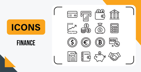 Collection of finance and business icons for web and print in outline style
