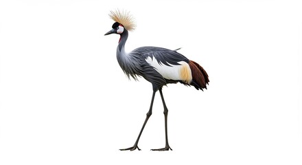 Obraz premium Elegant Grey Crowned Crane stands proudly against bright white background. AI Generated