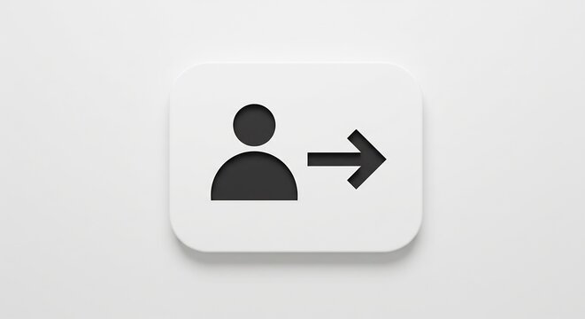 Minimalist icon subtly shows person exiting a clean white space. AI Generated