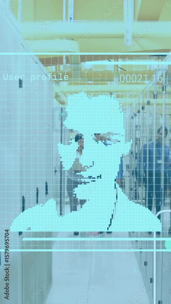 Poster animation of data processing over diverse it people by computer servers