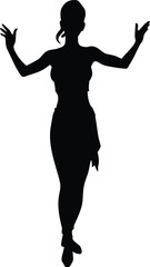Confident Woman Silhouette with Raised Hands, Stylish Female Figure Vector Illustration
