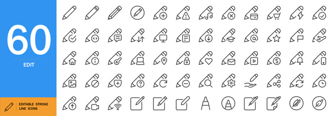 Edit icon set. Minimal vector design tools collection. Featuring pencil, brush, pen tool, canvas, arrow, monochrome symbols for editing, drawing, painting and more. Clean black outline style.