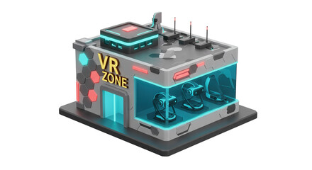Fototapeta premium 3D visualization of a building where you can play games on consoles, known as a VR zone. 