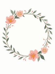 Hand Drawn Floral Wreath Frame with Pink Flowers and Leaves for Wedding or Baby Shower Invitation