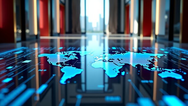 Global digital world map with data visualization - Powered by Adobe