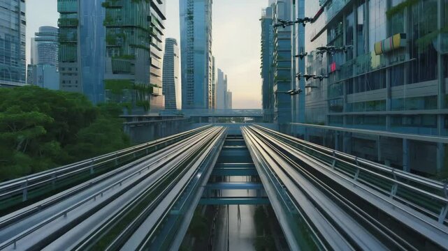 Smart city, high-speed maglev trains in motion
