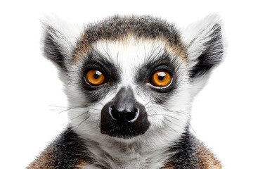 Naklejka premium Close-up of ring-tailed lemur face with big eyes isolated on transparent background