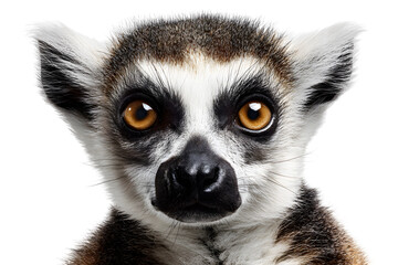 Close-up of ring-tailed lemur face with big eyes isolated on transparent background