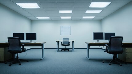 Empty office space with computers