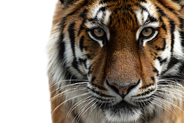 Obraz premium Close-up of tiger face with piercing eyes isolated on transparent background