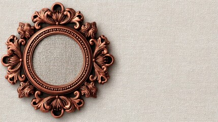 Vintage Decorative Copper Frame On Linen Background
