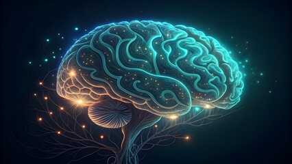 Artistic micro‑detail of an AI brain cortex pattern glowing against a dark background. Organic circuits with futuristic neon accents&mdash;perfect for AI, neural network, and innovation themes.