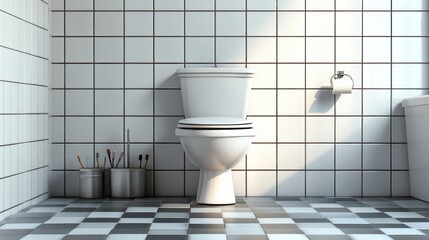 Modern bathroom interior with white tiles and a toilet