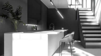 Modern kitchen with stairs