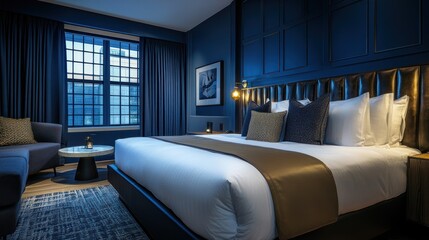 Luxurious hotel bedroom at night