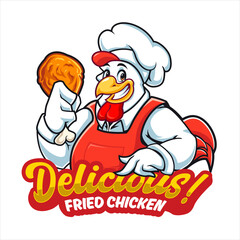 Fried Chicken Mascot with Delicious Text