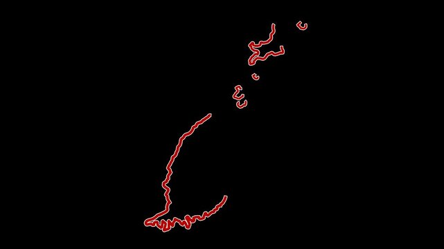 2D Map of Grenada the Caribbean country or nation in red and white outline with boundary line animation in alpha channel or transparent