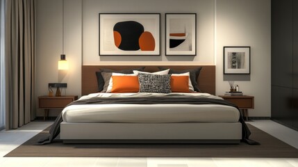 Modern bedroom interior with art