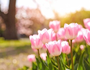 Pink tulips in a garden