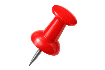 Gleaming red push pin puncturing clear surface, marking important information