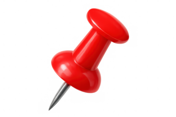 Gleaming red push pin puncturing clear surface, marking important information