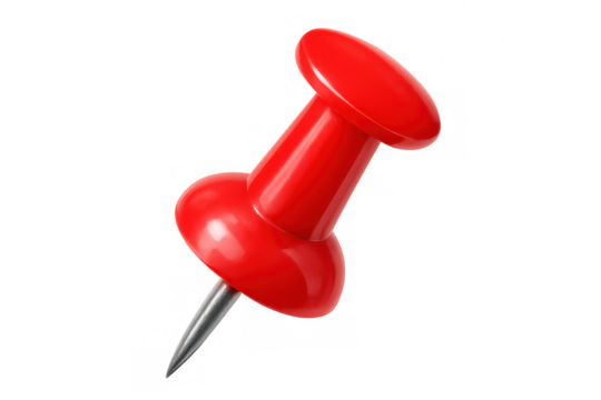Gleaming red push pin puncturing clear surface, marking important information