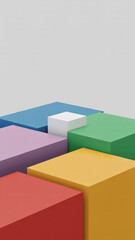 Abstract composition with vibrant multicolored cubic blocks arranged creatively on a simple podium design