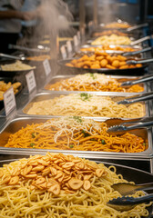 Fototapeta premium Side View of Buffet Pasta with Shallow Depth of Field