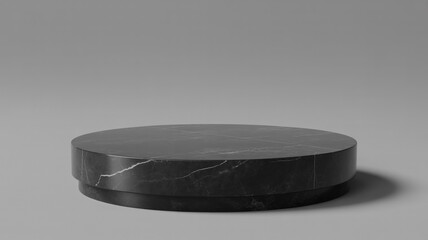 Elegant black marble podium for product display isolated on a simple gray background