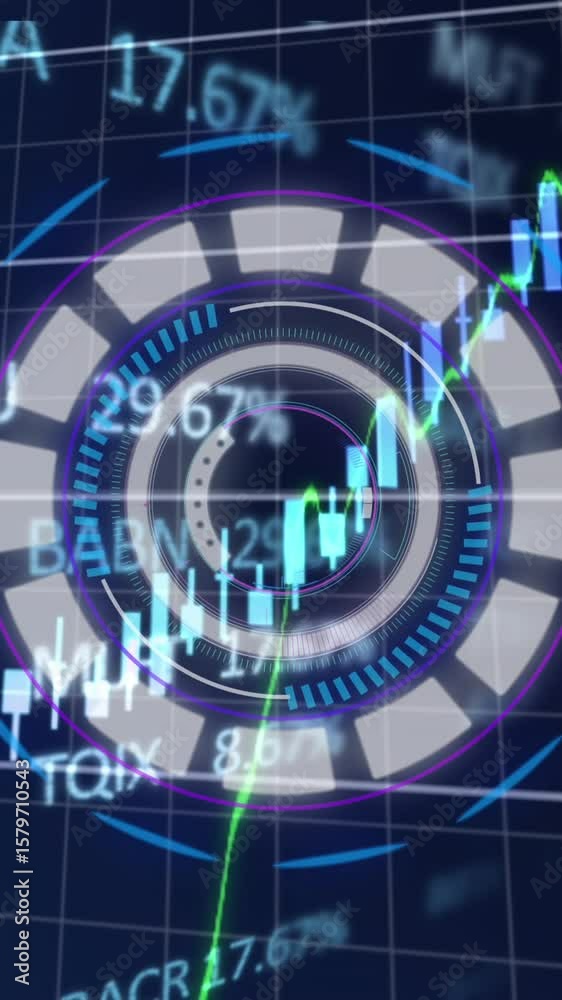 Poster animation of financial data processing and scope scanning over grid