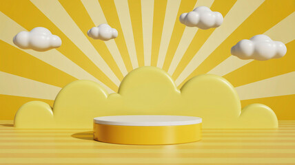 Yellow cloud backdrop with display podium for product presentation and creative concepts